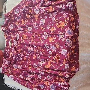 Woman's Light Long Sleeve Ruffle Pink Floral Blouse Size L Nwot